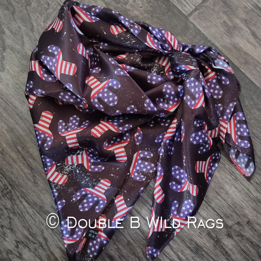 Wild Rag 100% SILK Patriotic Red White and Blue Cactus Cowboy Western Neck Scarf Bandanna by Double B Wild Rags
