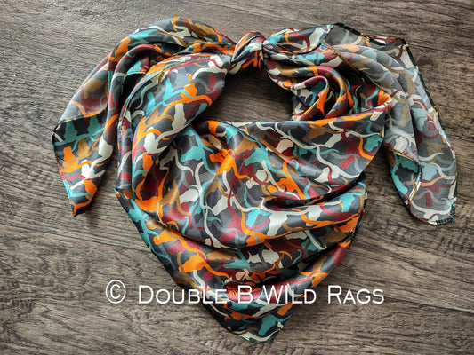 Wild Rag 100% SILK Southwest Longhorn Cattle Camo Cowboy Western Neck Scarf Bandanna by Double B Wild Rags