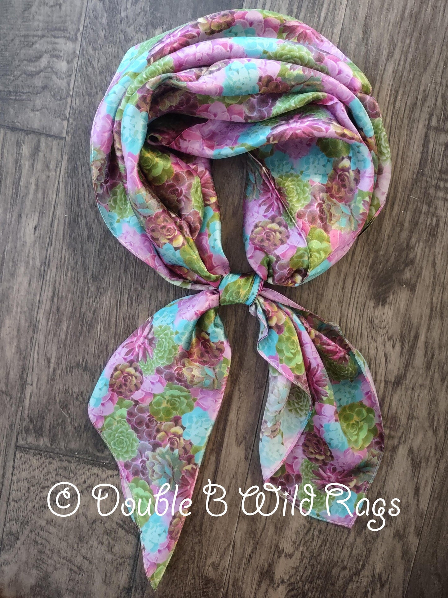 Wild Rag 100% SILK 833 SUCCULENTS Green, Purple, Turquoise Cowboy Western Neck Scarf Bandanna by Double B Wild Rags