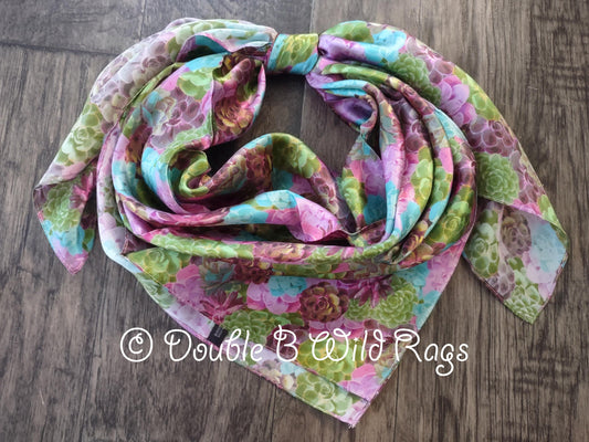 Wild Rag 100% SILK 833 SUCCULENTS Green, Purple, Turquoise Cowboy Western Neck Scarf Bandanna by Double B Wild Rags
