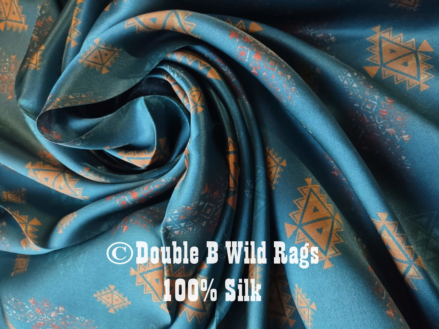 Wild Rag 100% Silk Teal and Bronze Aztec Cowboy Western Neck Scarf Bandanna by Double B Wild Rags