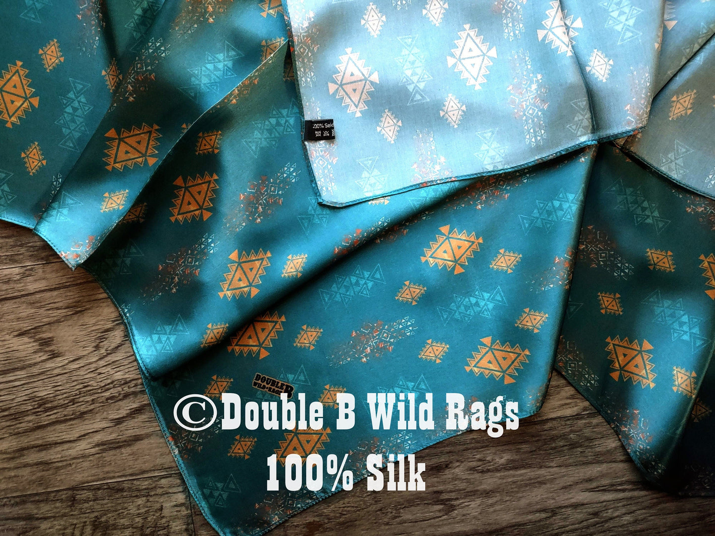 Wild Rag 100% Silk Teal and Bronze Aztec Cowboy Western Neck Scarf Bandanna by Double B Wild Rags