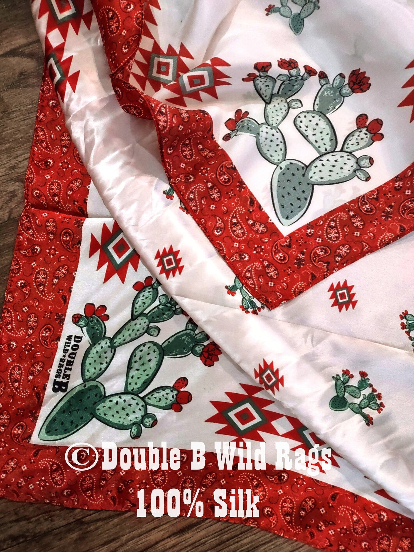 Wild Rag 100% Silk Cactus with Red Bandana Border Cowboy Western Neck Scarf Bandanna by Double B Wild Rags