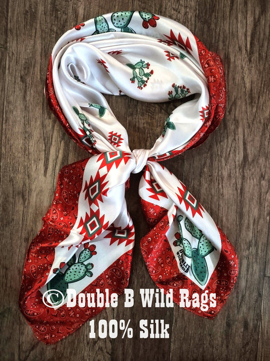 Wild Rag 100% Silk Cactus with Red Bandana Border Cowboy Western Neck Scarf Bandanna by Double B Wild Rags