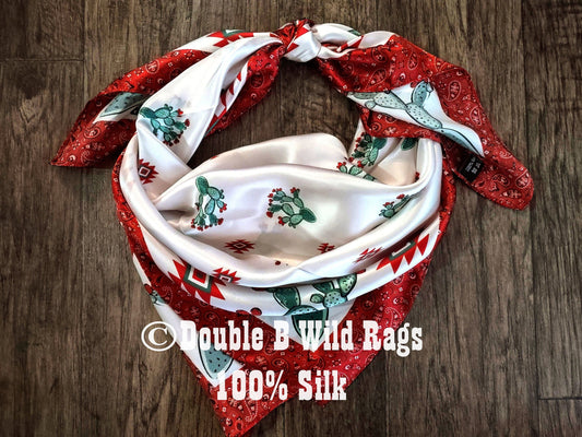 Wild Rag 100% Silk Cactus with Red Bandana Border Cowboy Western Neck Scarf Bandanna by Double B Wild Rags