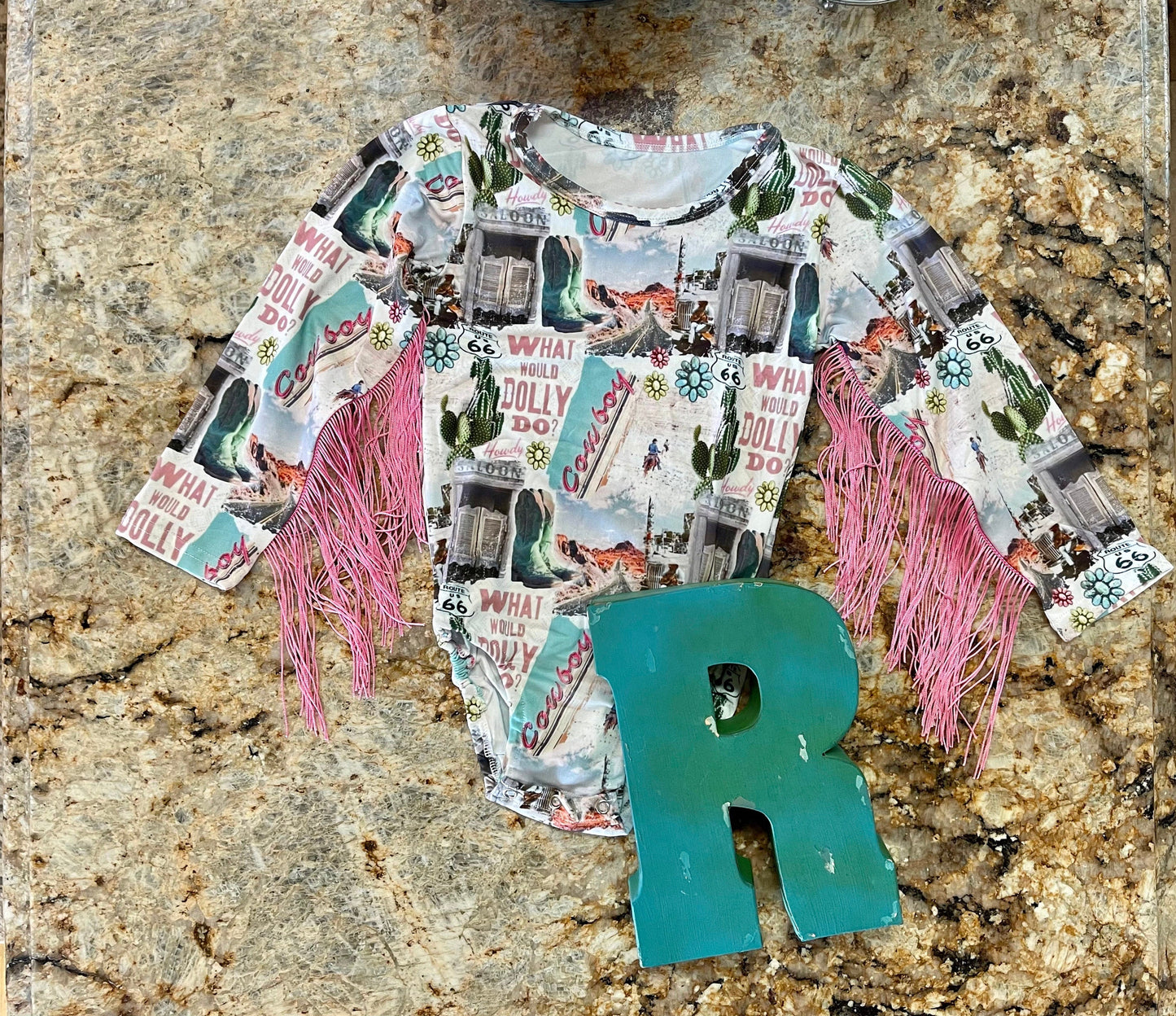 Girls' Western Fringe Bodysuit: What Would Dolly Do Cowgirl Shirt