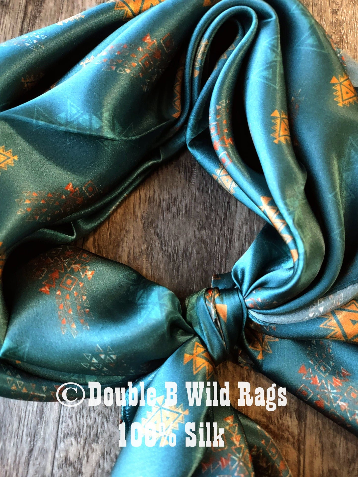 Wild Rag 100% Silk Teal and Bronze Aztec Cowboy Western Neck Scarf Bandanna by Double B Wild Rags