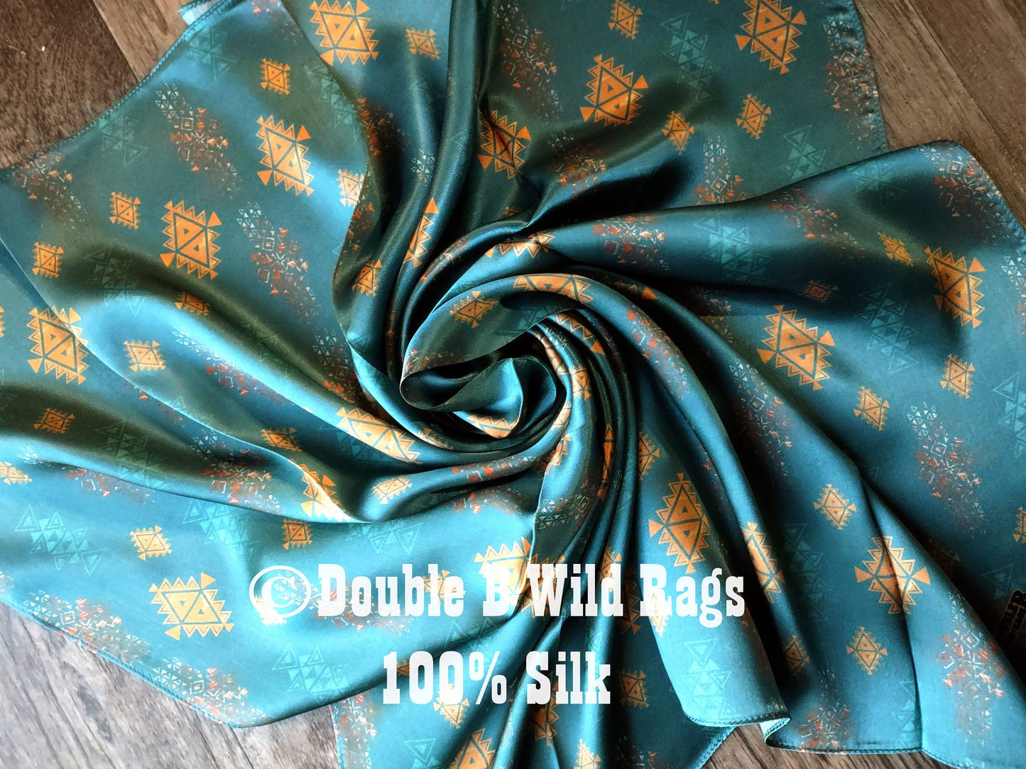 Wild Rag 100% Silk Teal and Bronze Aztec Cowboy Western Neck Scarf Bandanna by Double B Wild Rags