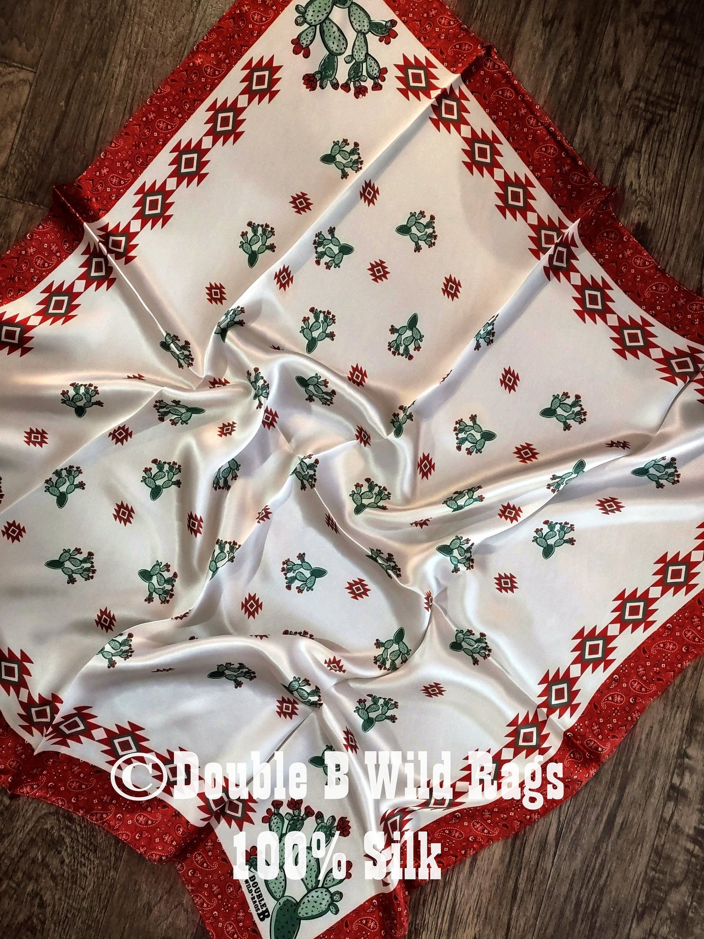 Wild Rag 100% Silk Cactus with Red Bandana Border Cowboy Western Neck Scarf Bandanna by Double B Wild Rags