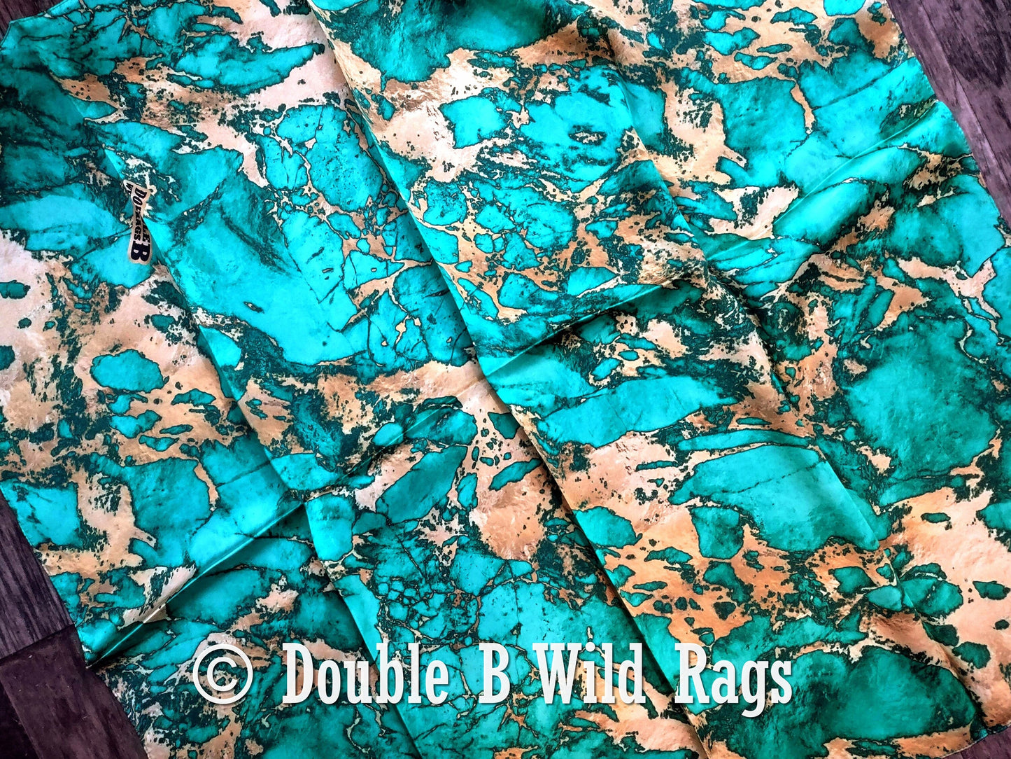 Wild Rag 100% Silk Teal Green and Gold Marble Bandana Border Cowboy Western Neck Scarf Bandanna by Double B Wild Rags