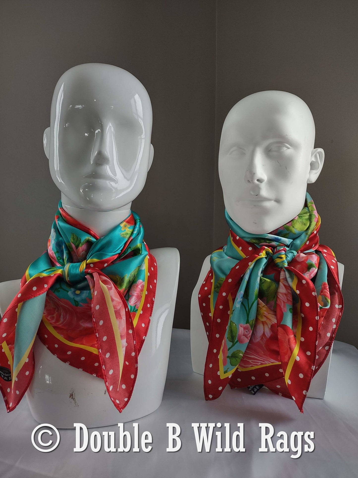 Wild Rag 100% Silk Red Polka Dot with Turquoise Floral Cowboy Western Neck Scarf Bandanna by Double B Wild Rags