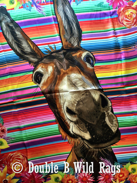 Wild Rag 100% Silk Fiesta Serape Donkey Burro Floral Border Cowboy Western Neck Scarf Bandanna by Double B Wild Rags