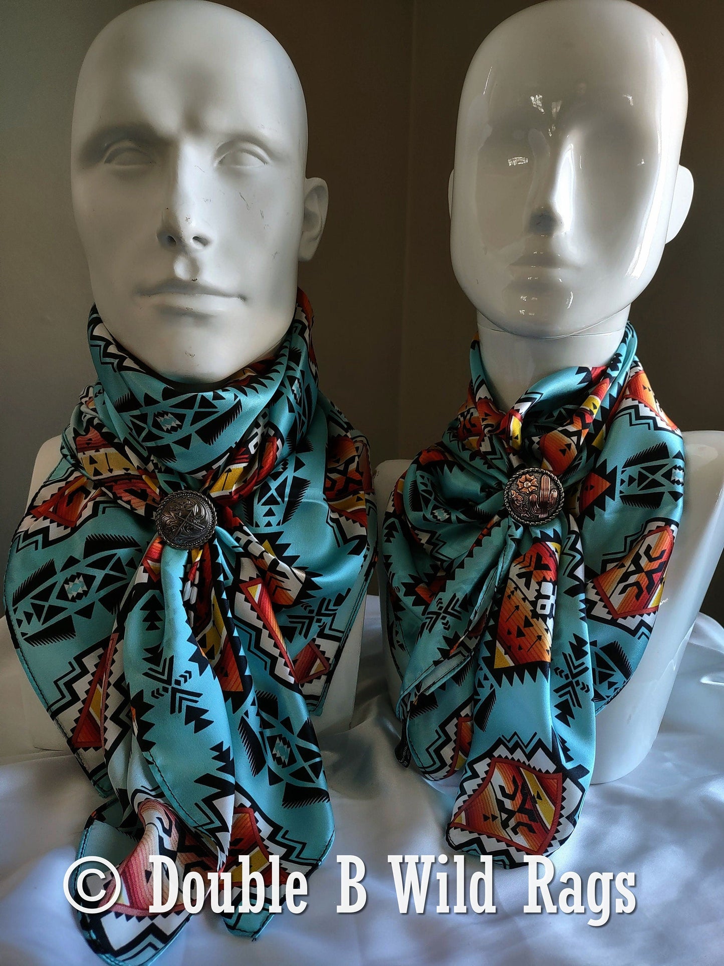 Wild Rag 100% Silk Light Blue with Orange Serape Cowboy Western Neck Scarf Bandanna by Double B Wild Rags