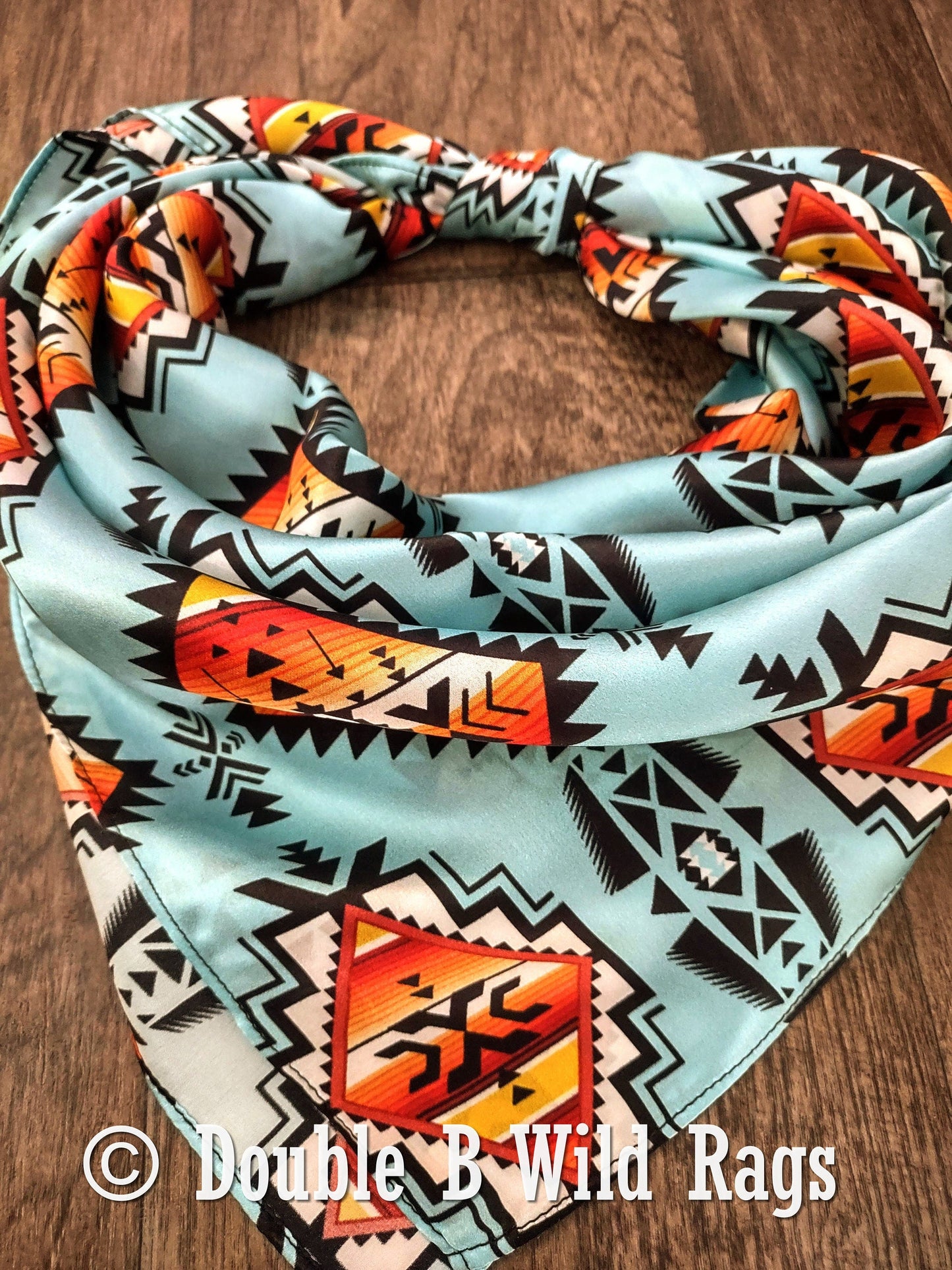 Wild Rag 100% Silk Light Blue with Orange Serape Cowboy Western Neck Scarf Bandanna by Double B Wild Rags
