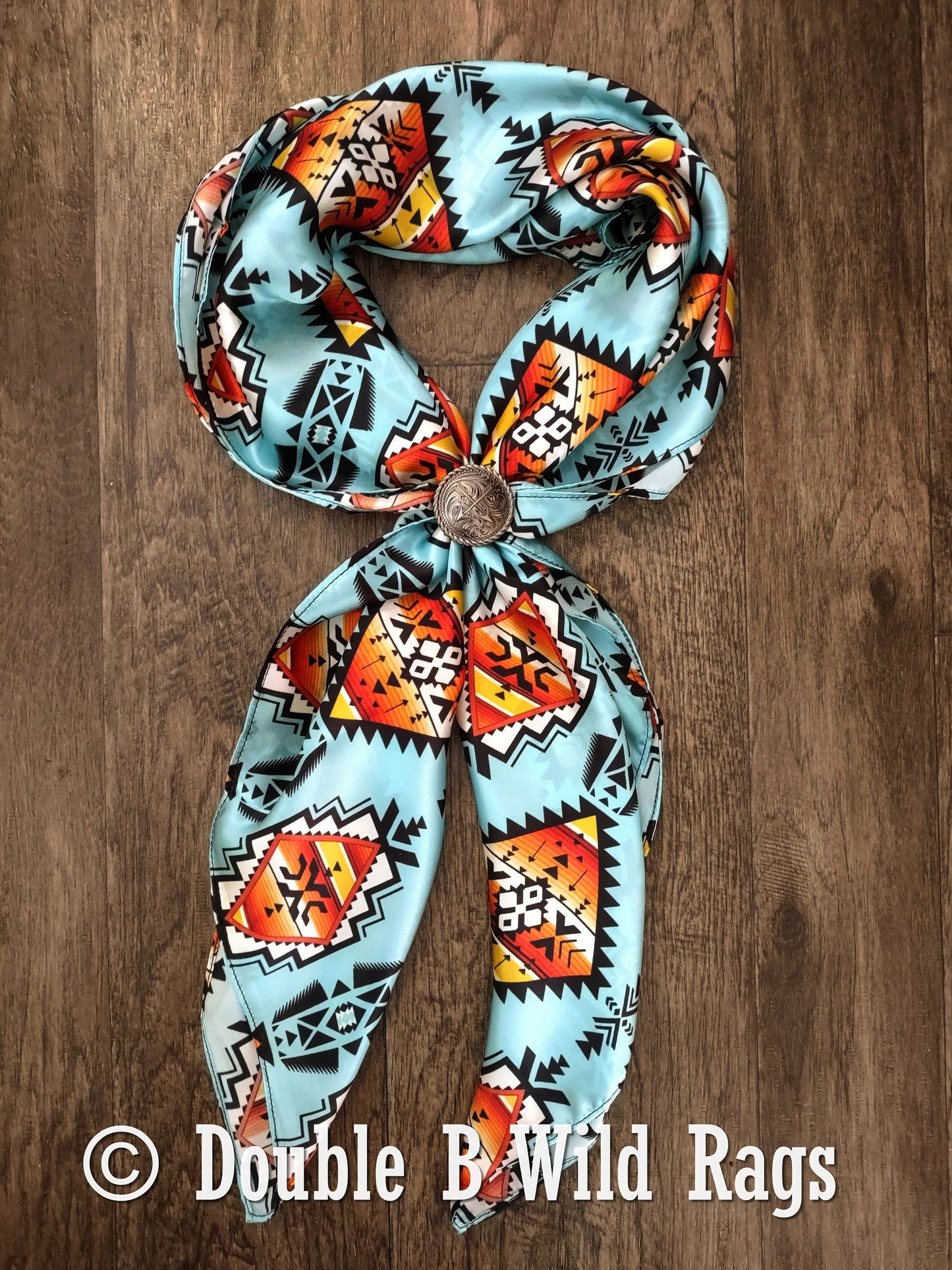 Wild Rag 100% Silk Light Blue with Orange Serape Cowboy Western Neck Scarf Bandanna by Double B Wild Rags