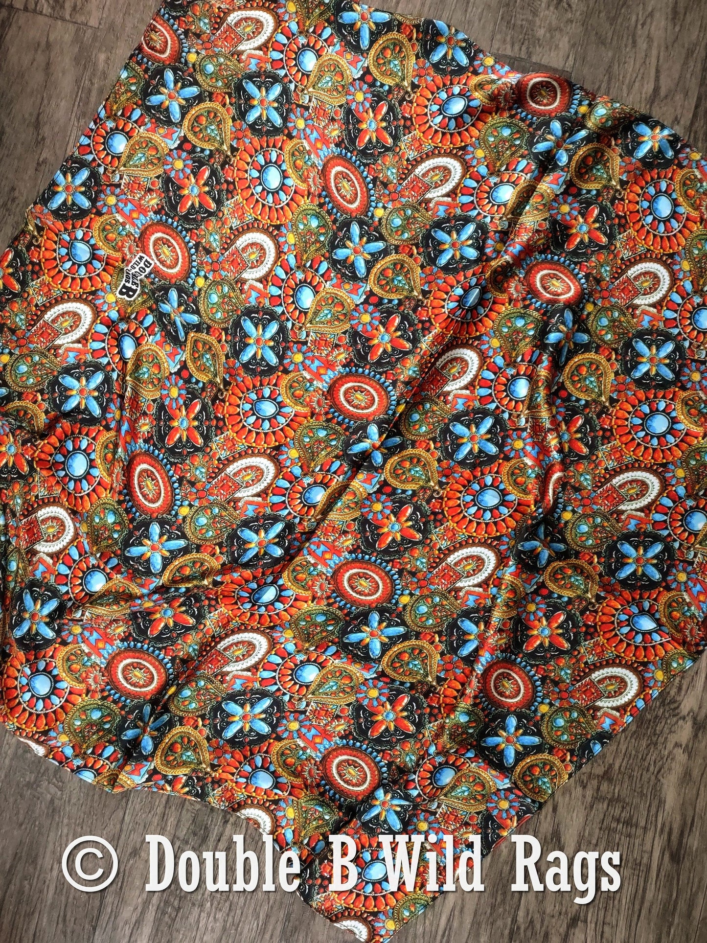 Wild Rag 100% Silk Native Indian Southwest Turquoise and Jewels Cowboy Western Neck Scarf Bandanna by Double B Wild Rags