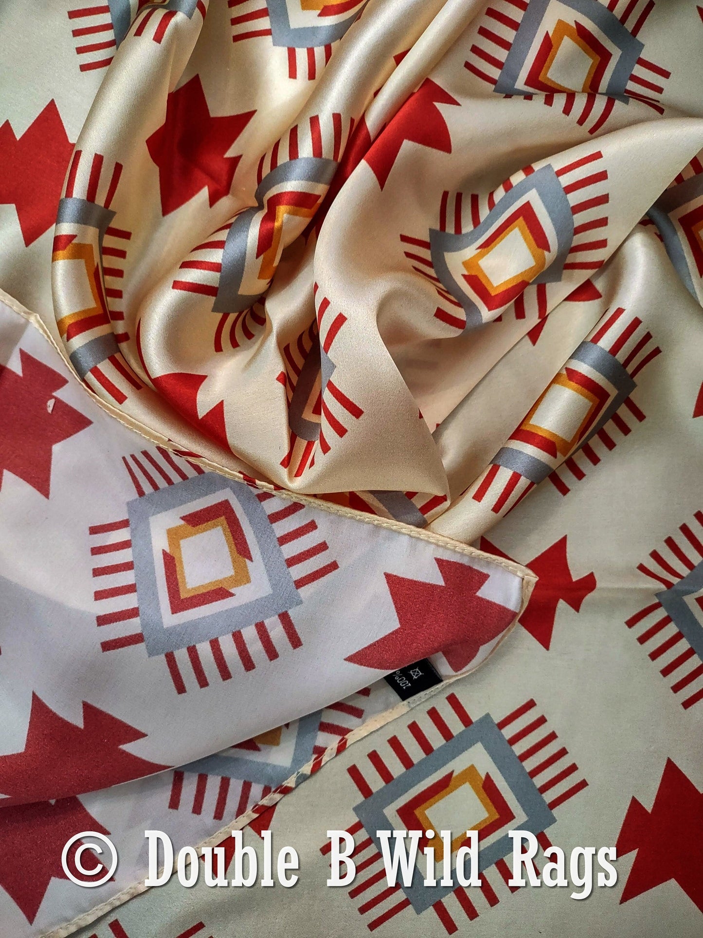 Wild Rag 100% Silk Aztec Ivory and Burgundy Cowboy Western Neck Scarf Bandanna by Double B Wild Rags