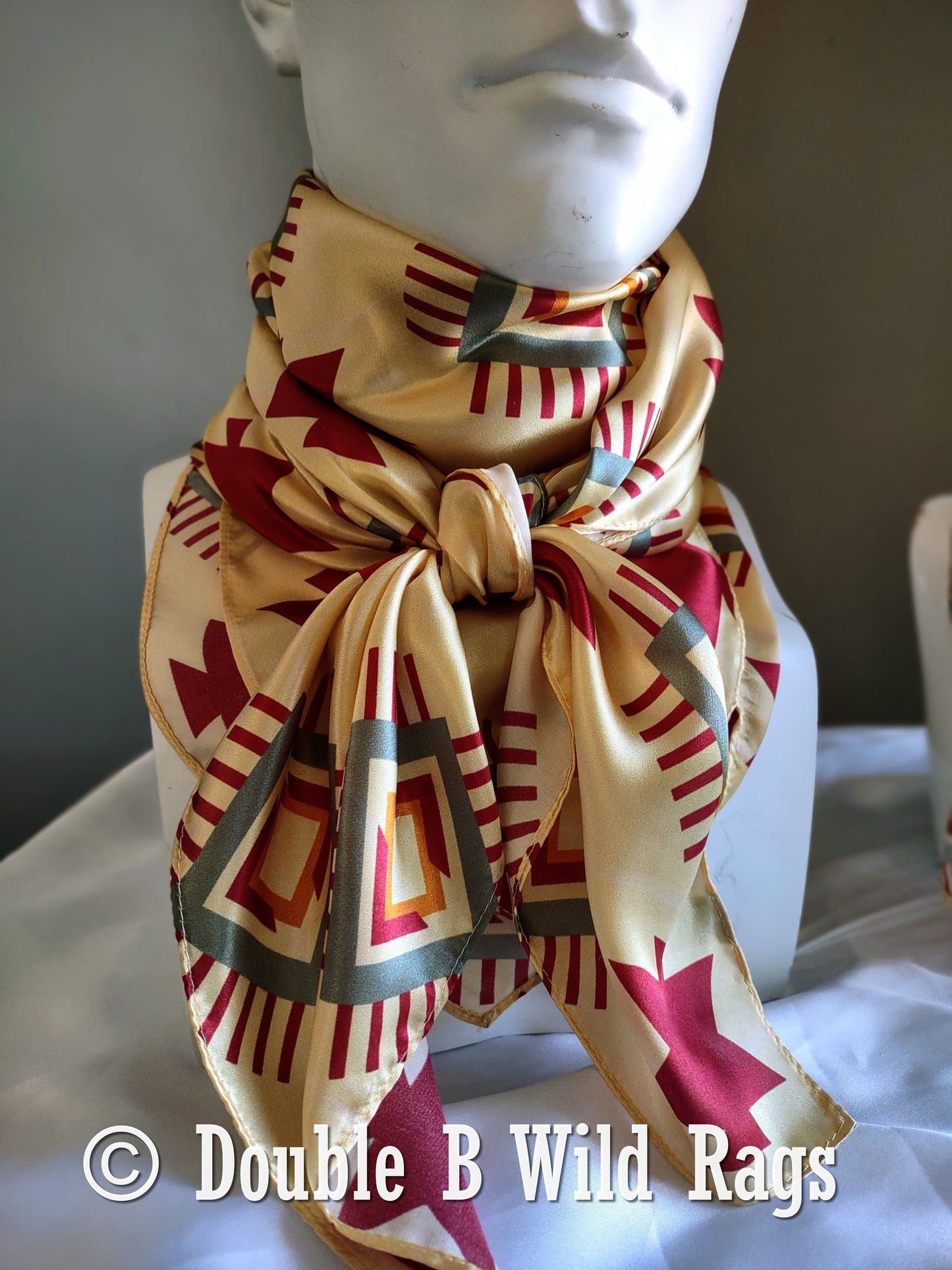 Wild Rag 100% Silk Aztec Ivory and Burgundy Cowboy Western Neck Scarf Bandanna by Double B Wild Rags