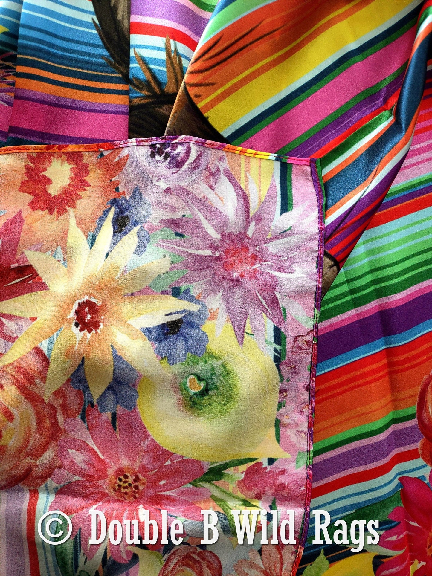 Wild Rag 100% Silk Fiesta Serape Donkey Burro Floral Border Cowboy Western Neck Scarf Bandanna by Double B Wild Rags