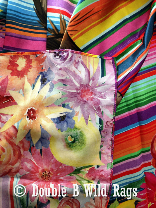 Wild Rag 100% Silk Fiesta Serape Donkey Burro Floral Border Cowboy Western Neck Scarf Bandanna by Double B Wild Rags