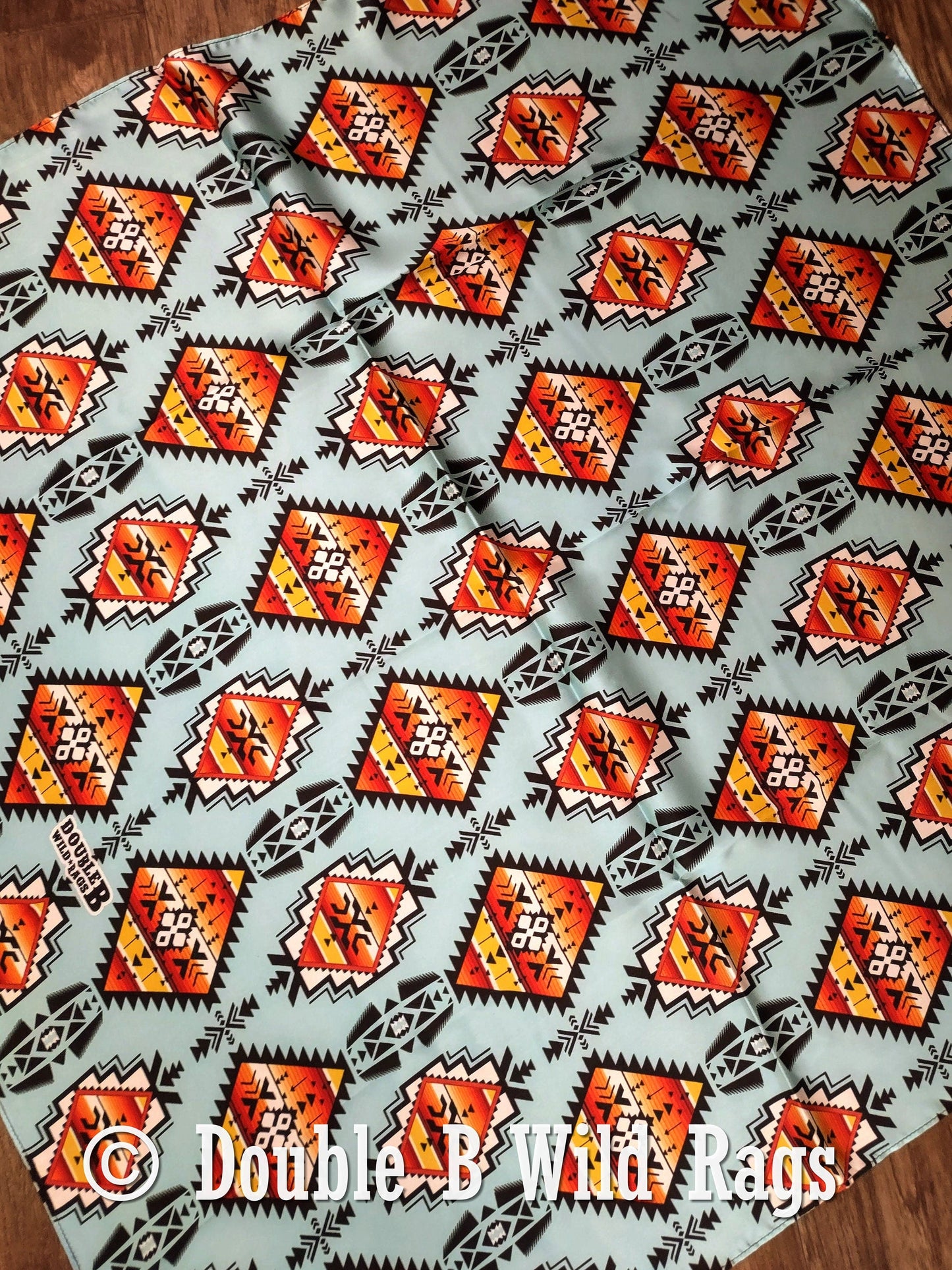 Wild Rag 100% Silk Light Blue with Orange Serape Cowboy Western Neck Scarf Bandanna by Double B Wild Rags