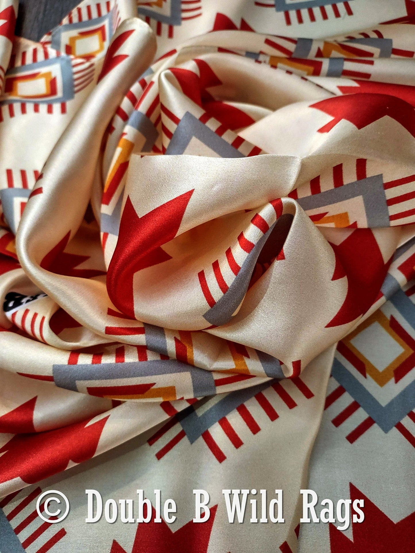 Wild Rag 100% Silk Aztec Ivory and Burgundy Cowboy Western Neck Scarf Bandanna by Double B Wild Rags