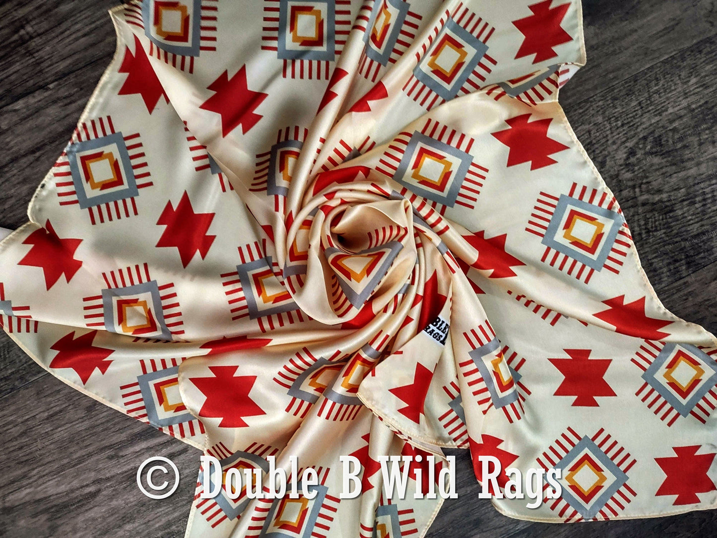 Wild Rag 100% Silk Aztec Ivory and Burgundy Cowboy Western Neck Scarf Bandanna by Double B Wild Rags