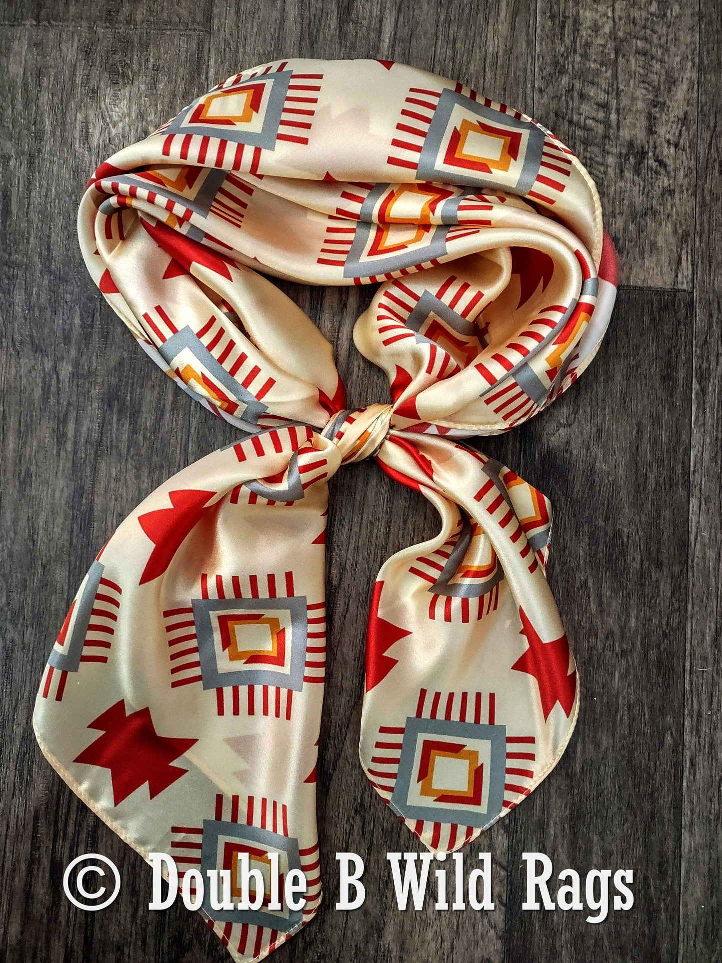 Wild Rag 100% Silk Aztec Ivory and Burgundy Cowboy Western Neck Scarf Bandanna by Double B Wild Rags
