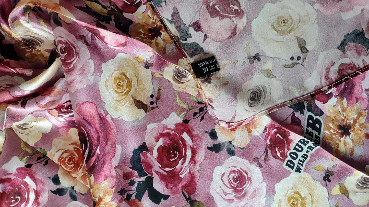 Wild Rag 100% SILK Lilac Purple Gold Floral Cowboy Western Neck Scarf Bandanna by Double B Wild Rags