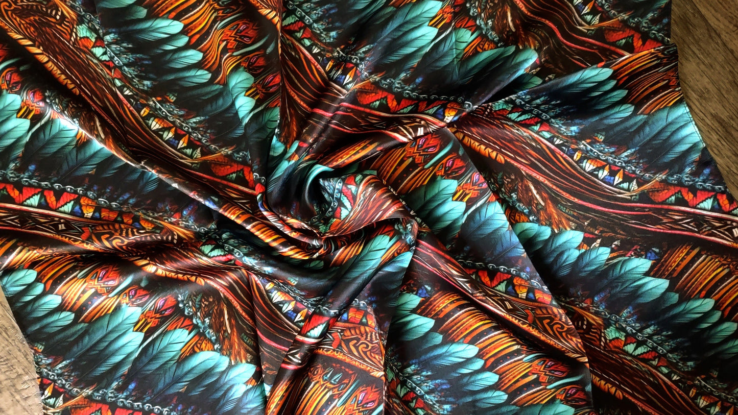 Wild Rag 100% SILK Native Teal and Gold Feather Cowboy Western Neck Scarf Bandanna by Double B Wild Rags