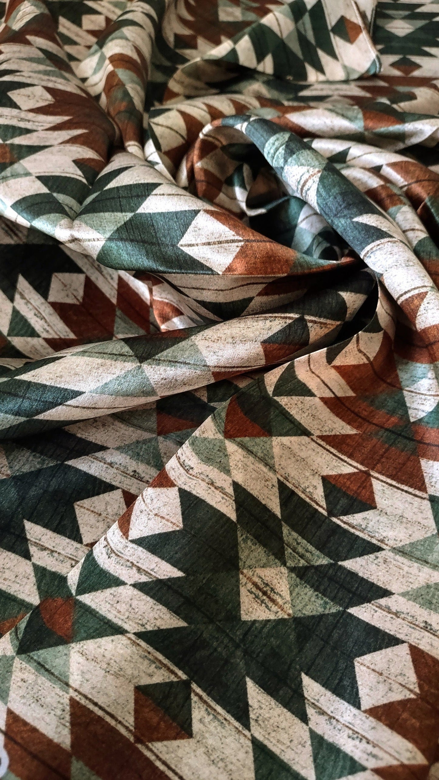Wild Rag 100% SILK Green and Brown Distressed Aztec Cowboy Western Neck Scarf Bandanna by Double B Wild Rags