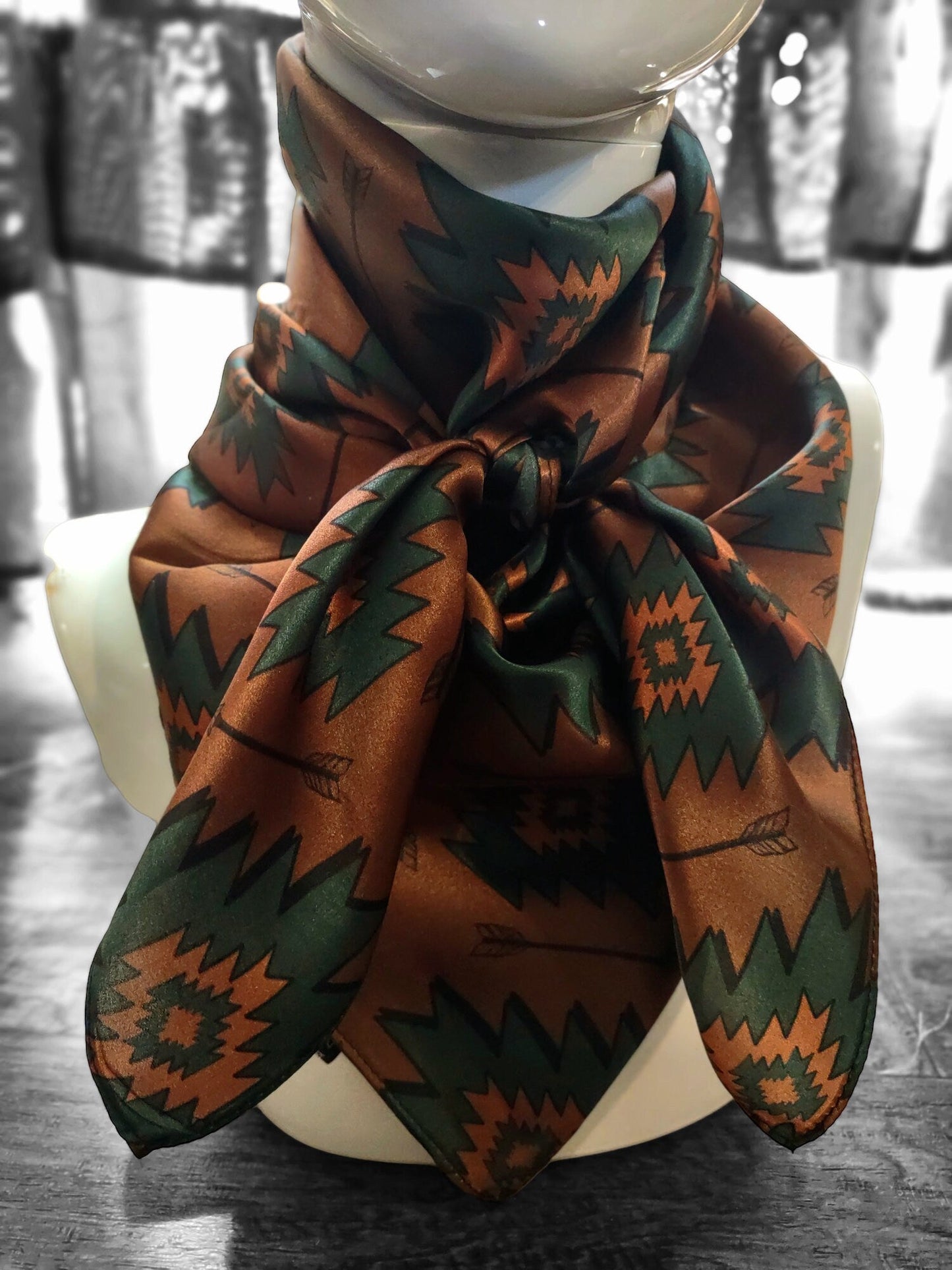 Wild Rag 100% SILK Brown and Teal Green Aztec Arrow Western Neck Scarf Bandanna by Double B Wild Rags