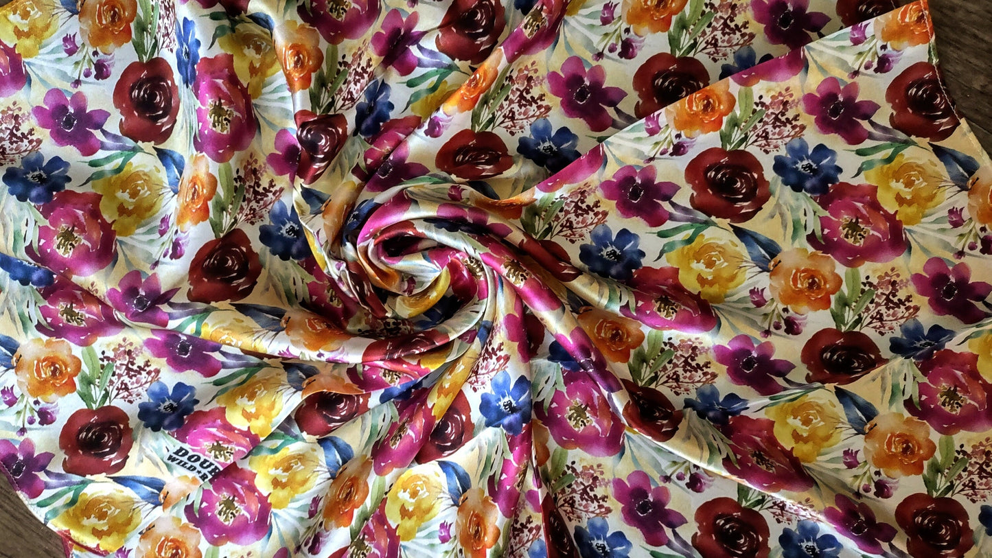 Wild Rag 100% SILK Multi Colored Watercolor Floral Cowboy Western Neck Scarf Bandanna by Double B Wild Rags