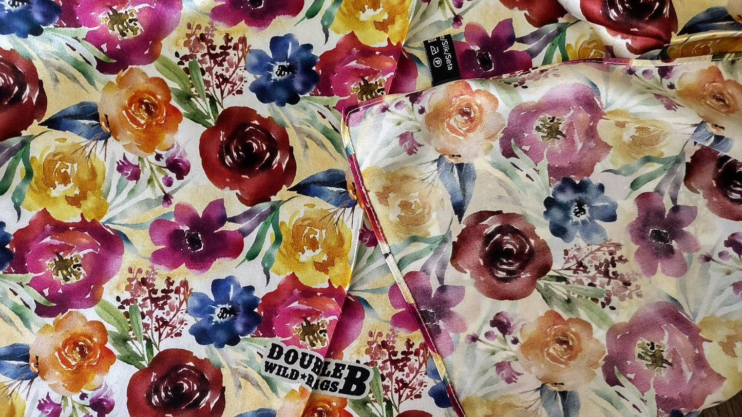 Wild Rag 100% SILK Multi Colored Watercolor Floral Cowboy Western Neck Scarf Bandanna by Double B Wild Rags
