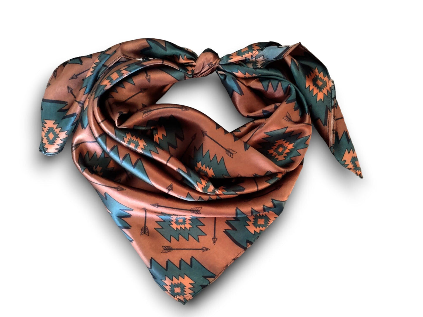 Wild Rag 100% SILK Brown and Teal Green Aztec Arrow Western Neck Scarf Bandanna by Double B Wild Rags
