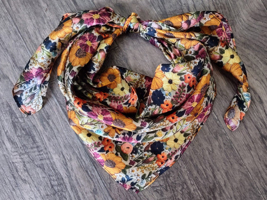 Wild Rag 100% SILK Ivory and Gold Embroidered print Western Neck Scarf Bandanna by Double B Wild Rags