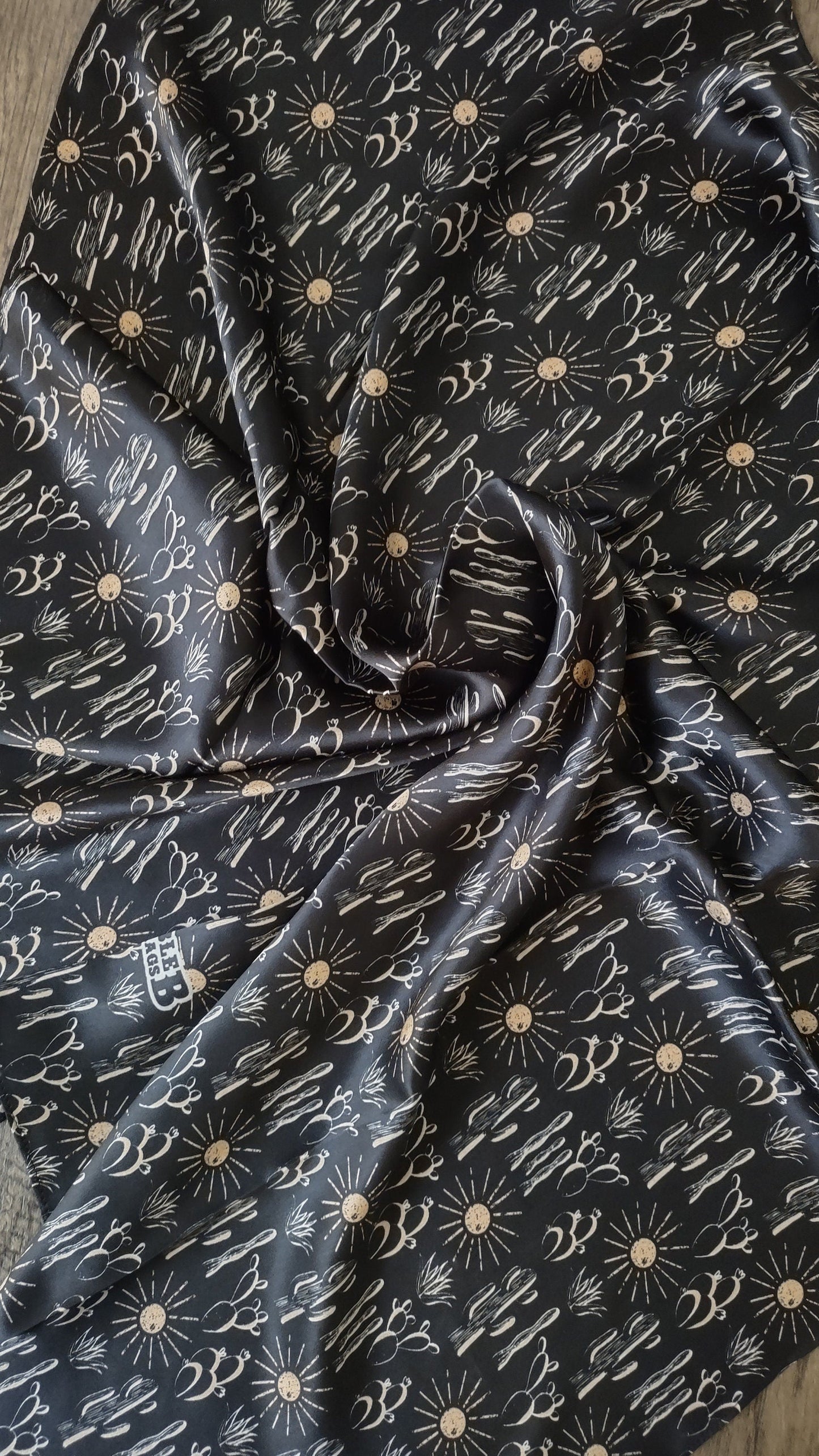 Wild Rag 100% SILK Black Cactus and Sun Western Neck Scarf Bandanna by Double B Wild Rags