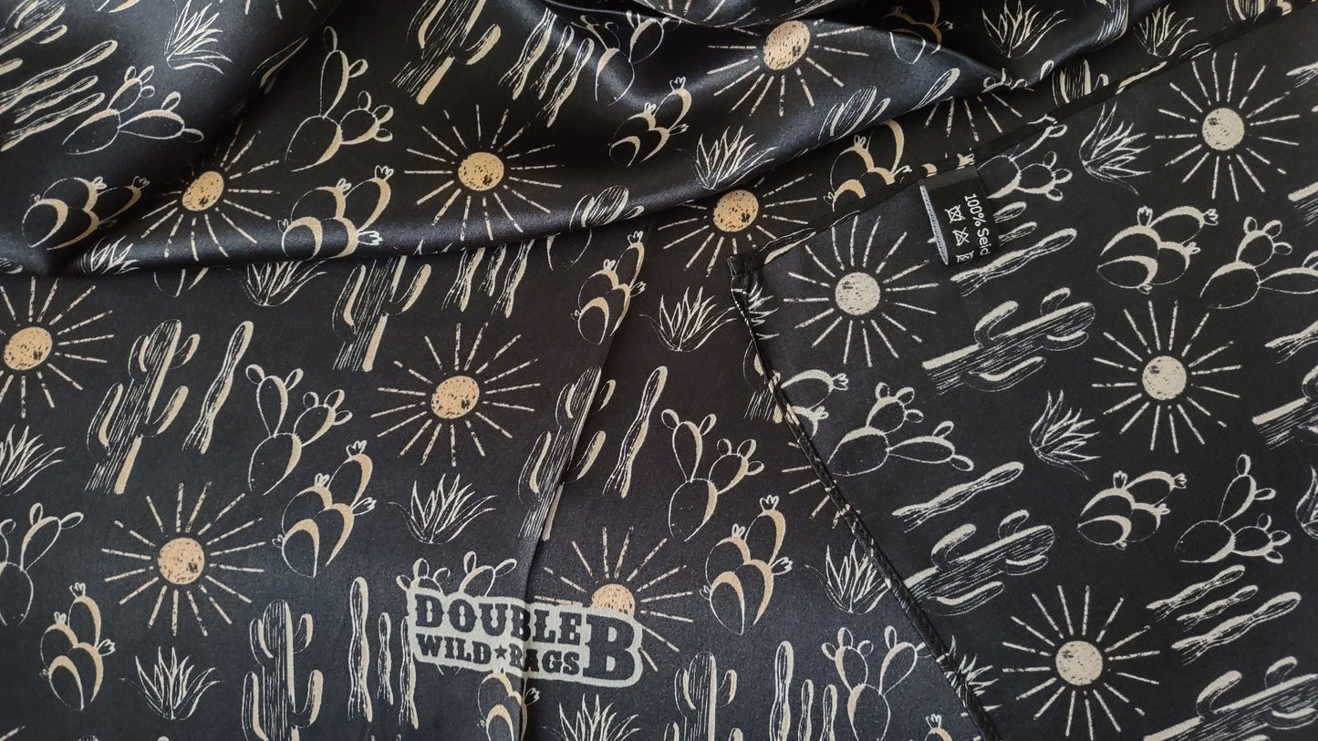 Wild Rag 100% SILK Black Cactus and Sun Western Neck Scarf Bandanna by Double B Wild Rags