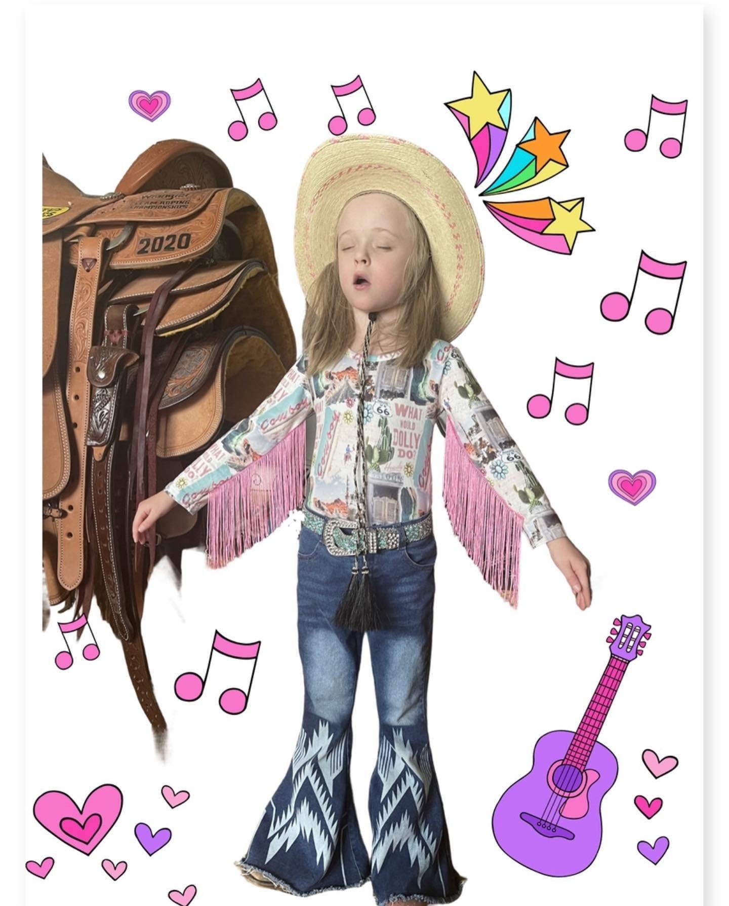 Girls' Western Fringe Bodysuit: What Would Dolly Do Cowgirl Shirt