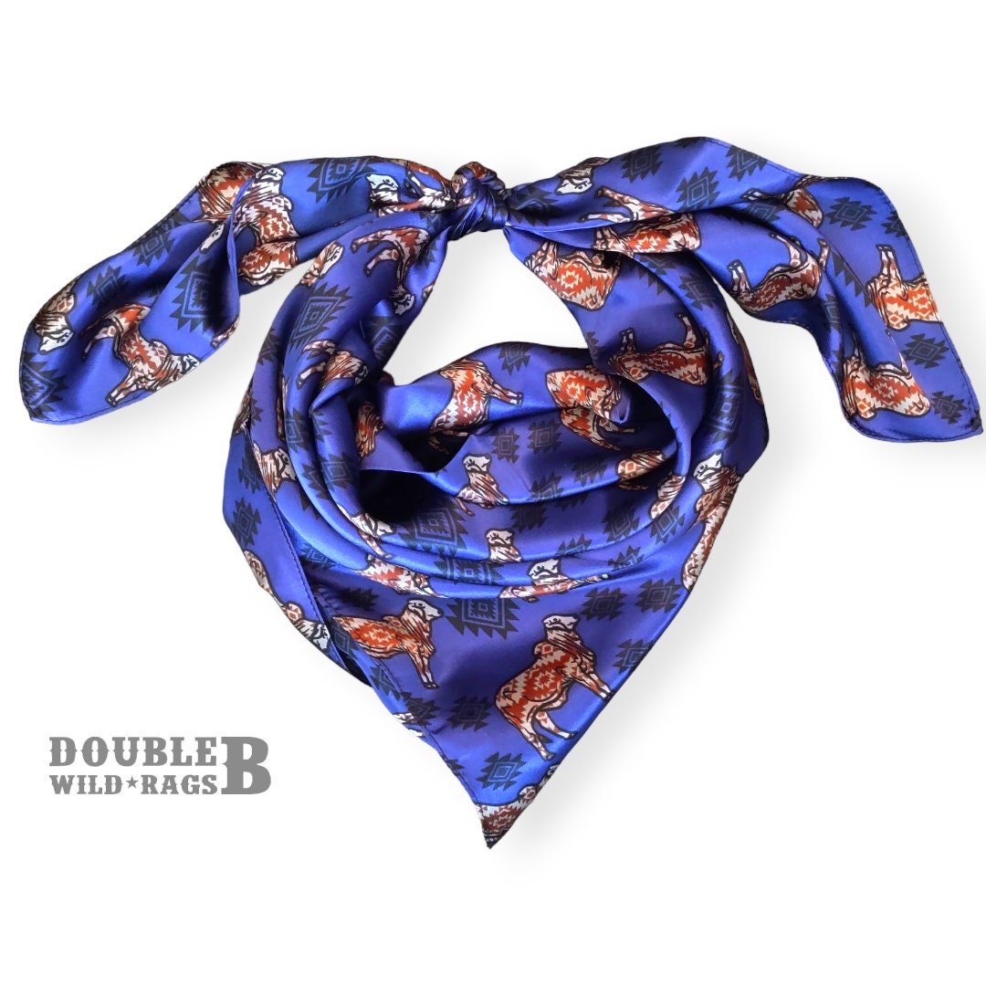 Wild Rag 100% SILK Brahman Bull on Royal Blue Neck Scarf Bandanna by Double B Wild Rags