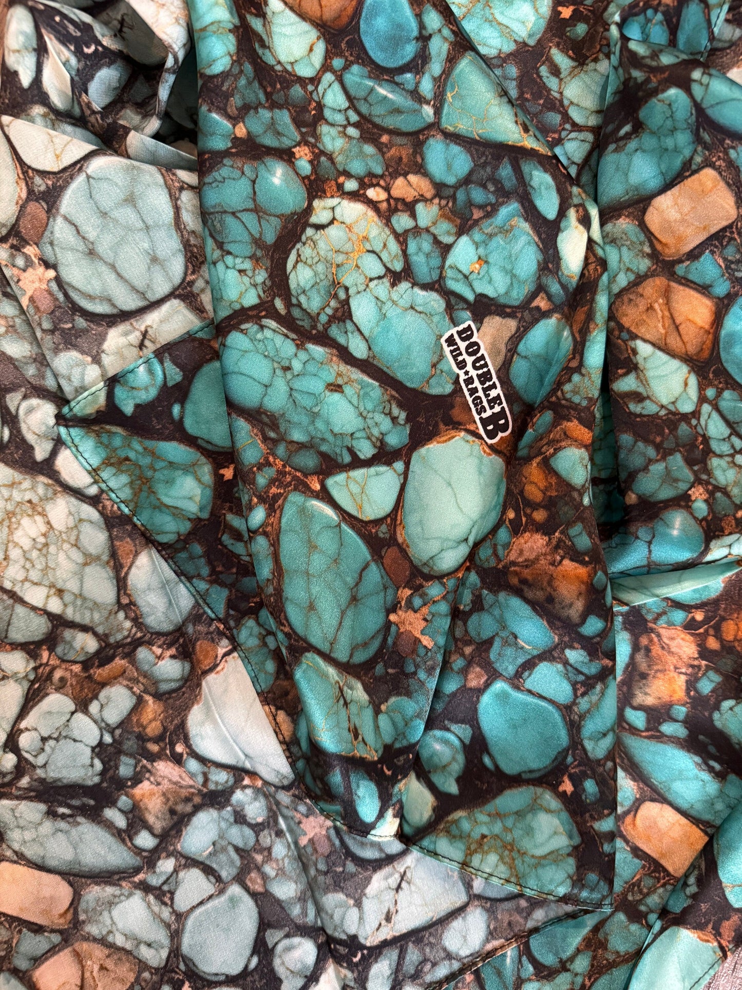 Silk Wild Rag Raw Turquoise Stone print by Double B Wild Rags