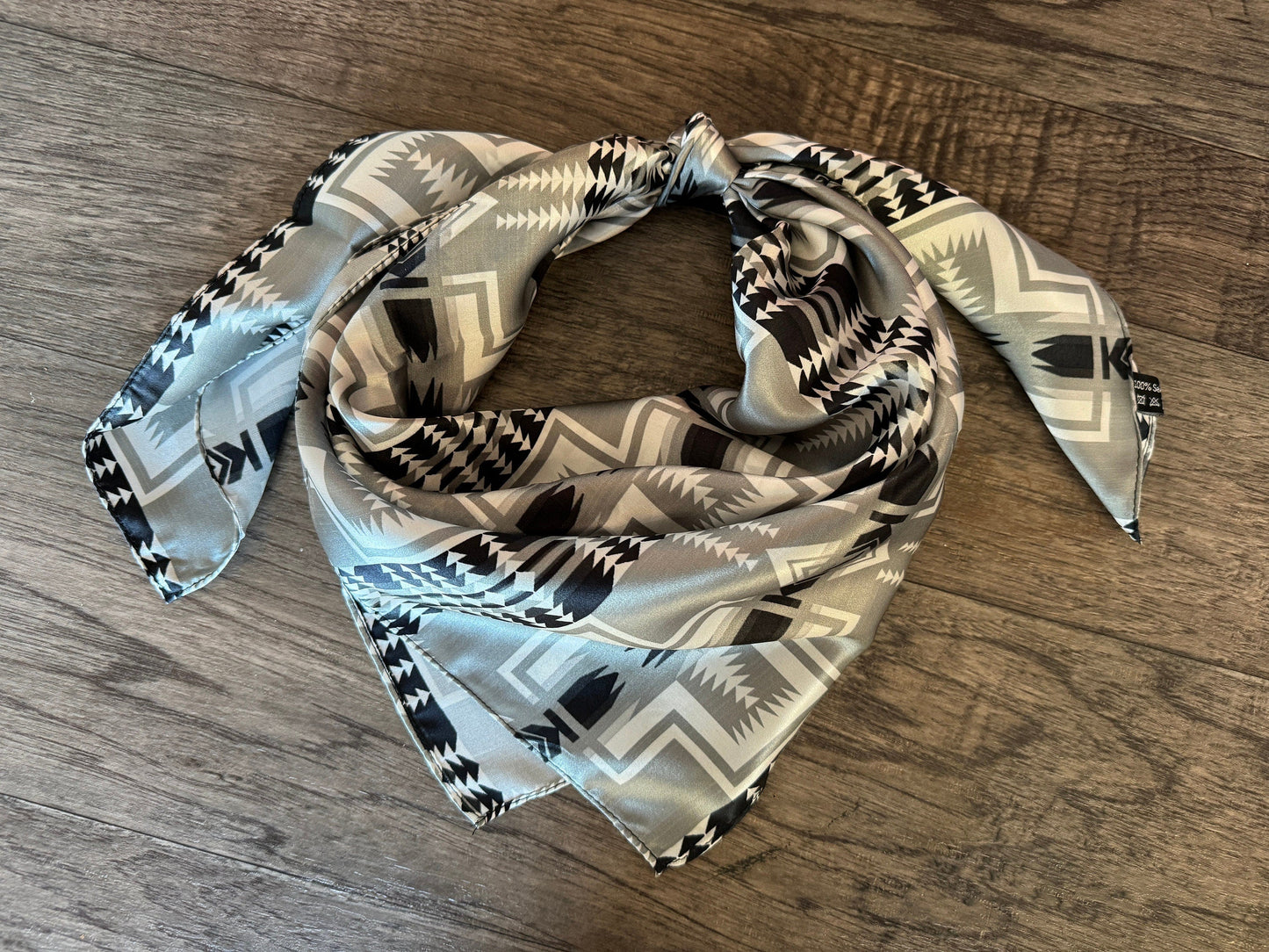 Silk Wild Rag Black and Silver Navajo Native Print by Double B Wild Rags