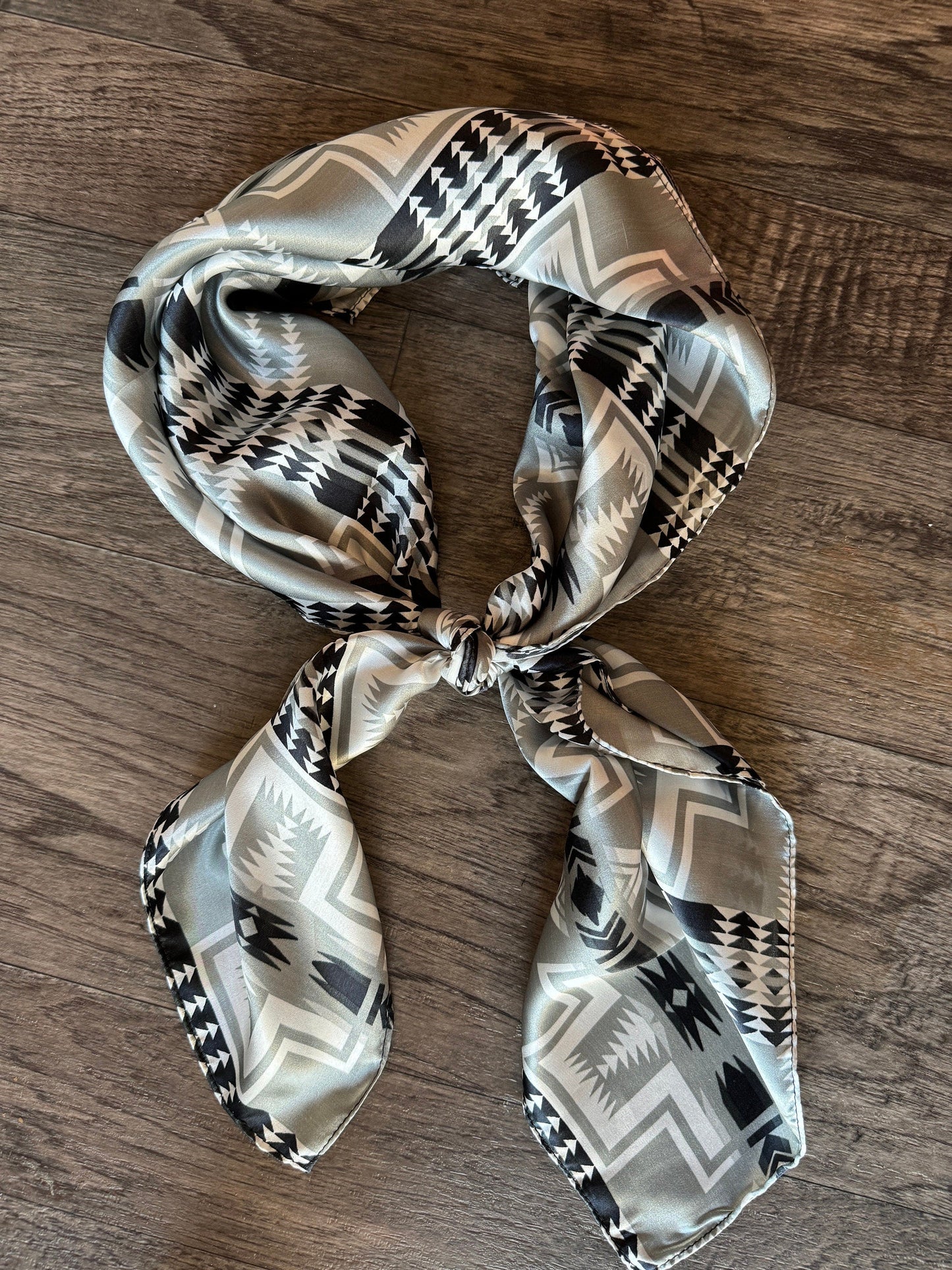 Silk Wild Rag Black and Silver Navajo Native Print by Double B Wild Rags