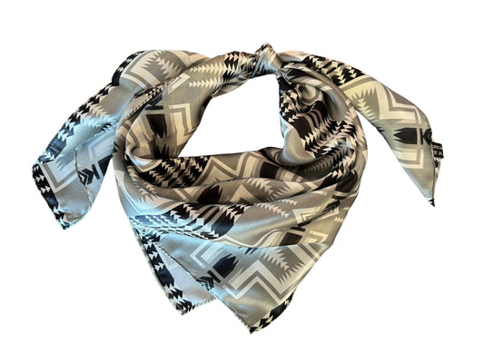 Silk Wild Rag Black and Silver Navajo Native Print by Double B Wild Rags