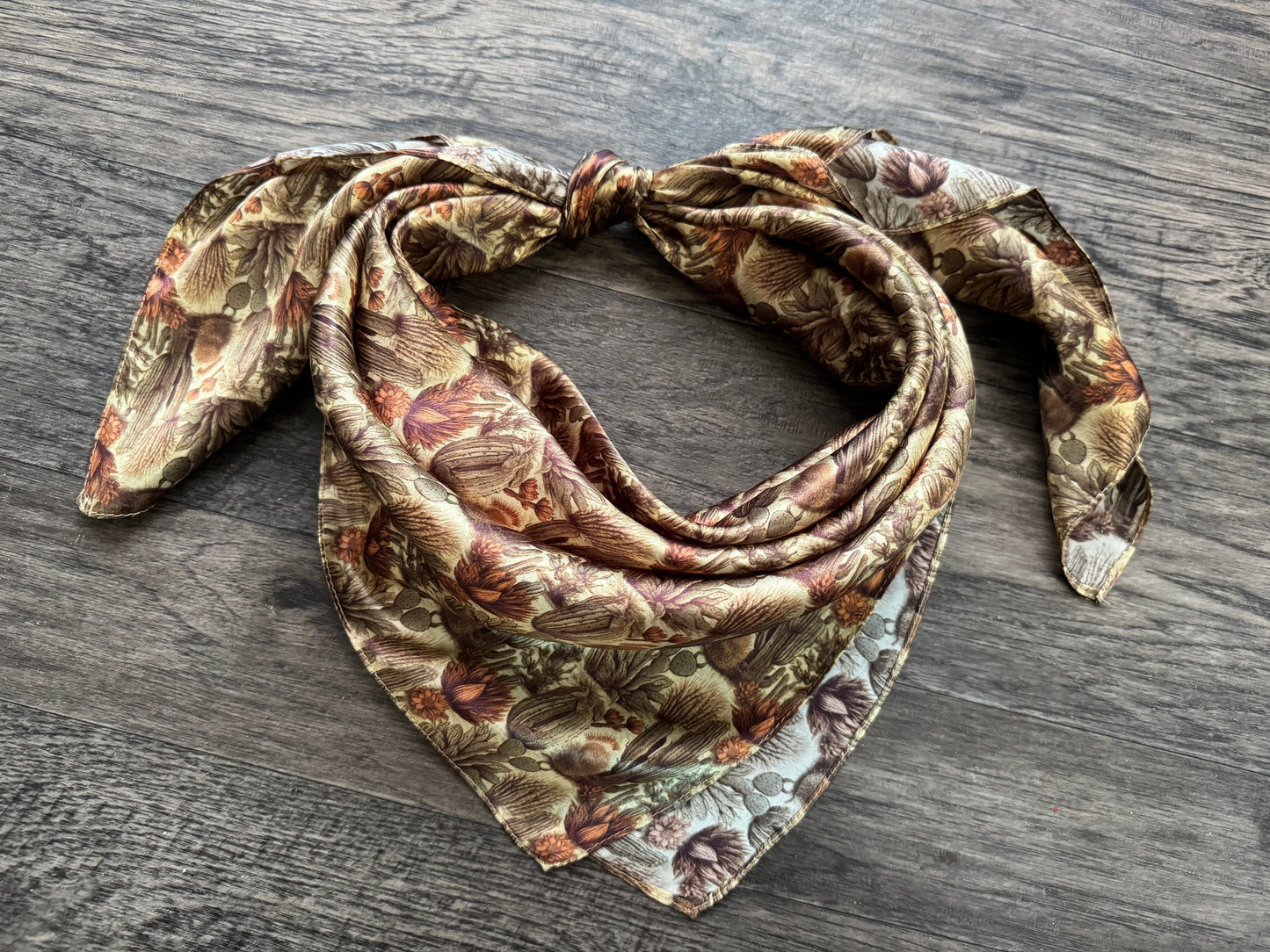 100% Silk Wild Rag Cactus Neutral tones of beige, green, rust by Double B Wild Rags