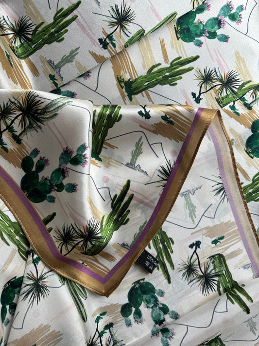 100% Silk Wild Rag Green and Gold Vintage Desert cactus  by Double B Wild Rags