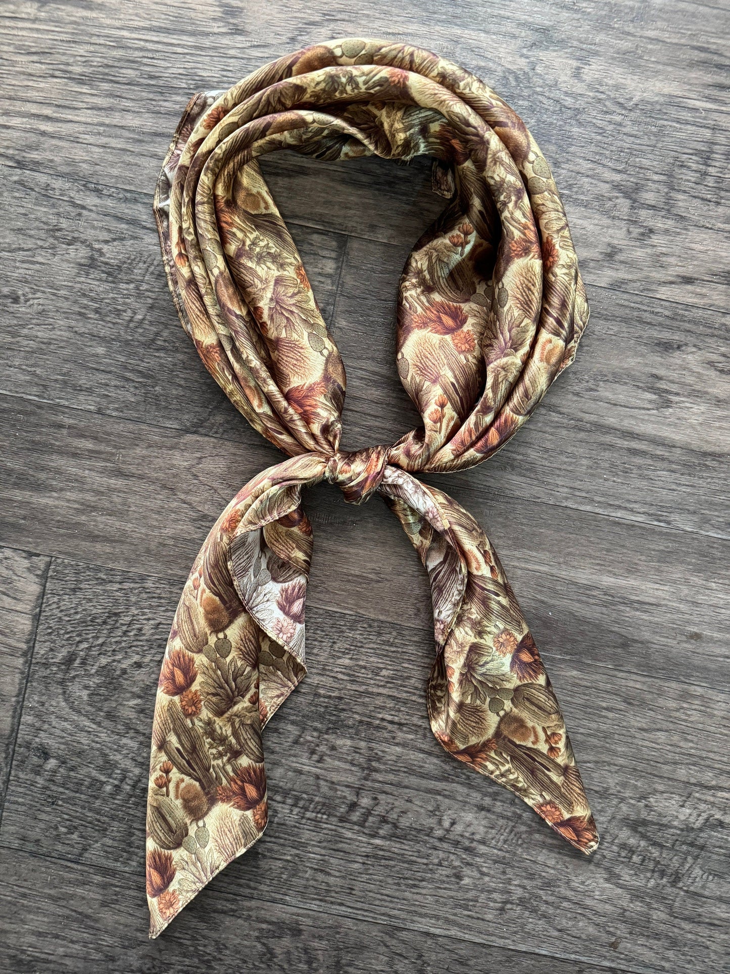 100% Silk Wild Rag Cactus Neutral tones of beige, green, rust by Double B Wild Rags