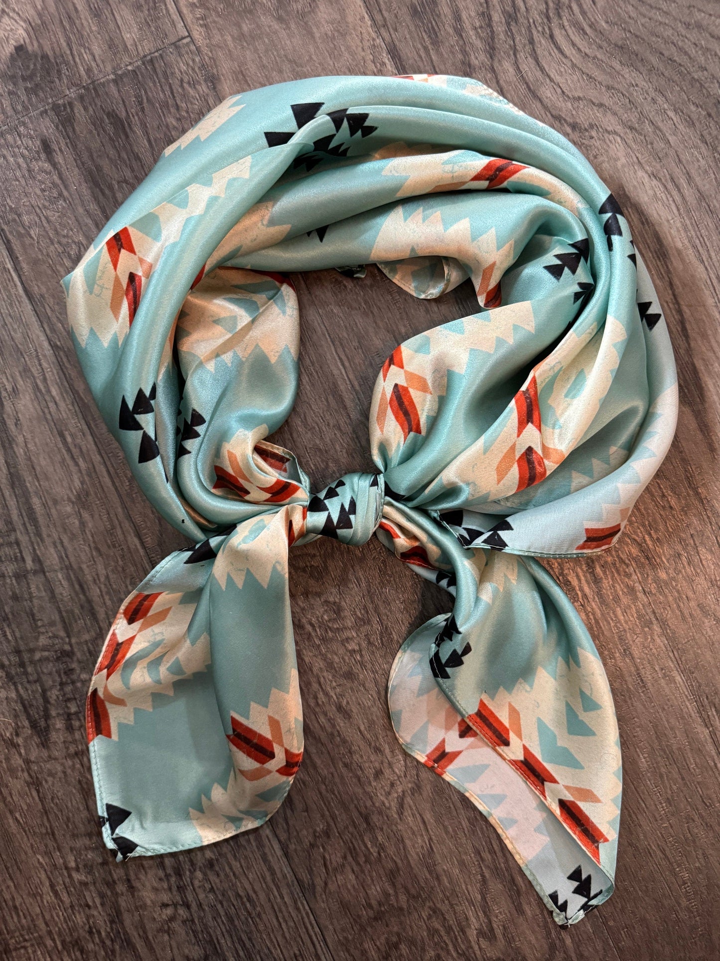 100% Silk Wild Rag Aztec Native Light blue and ivory by Double B Wild Rags