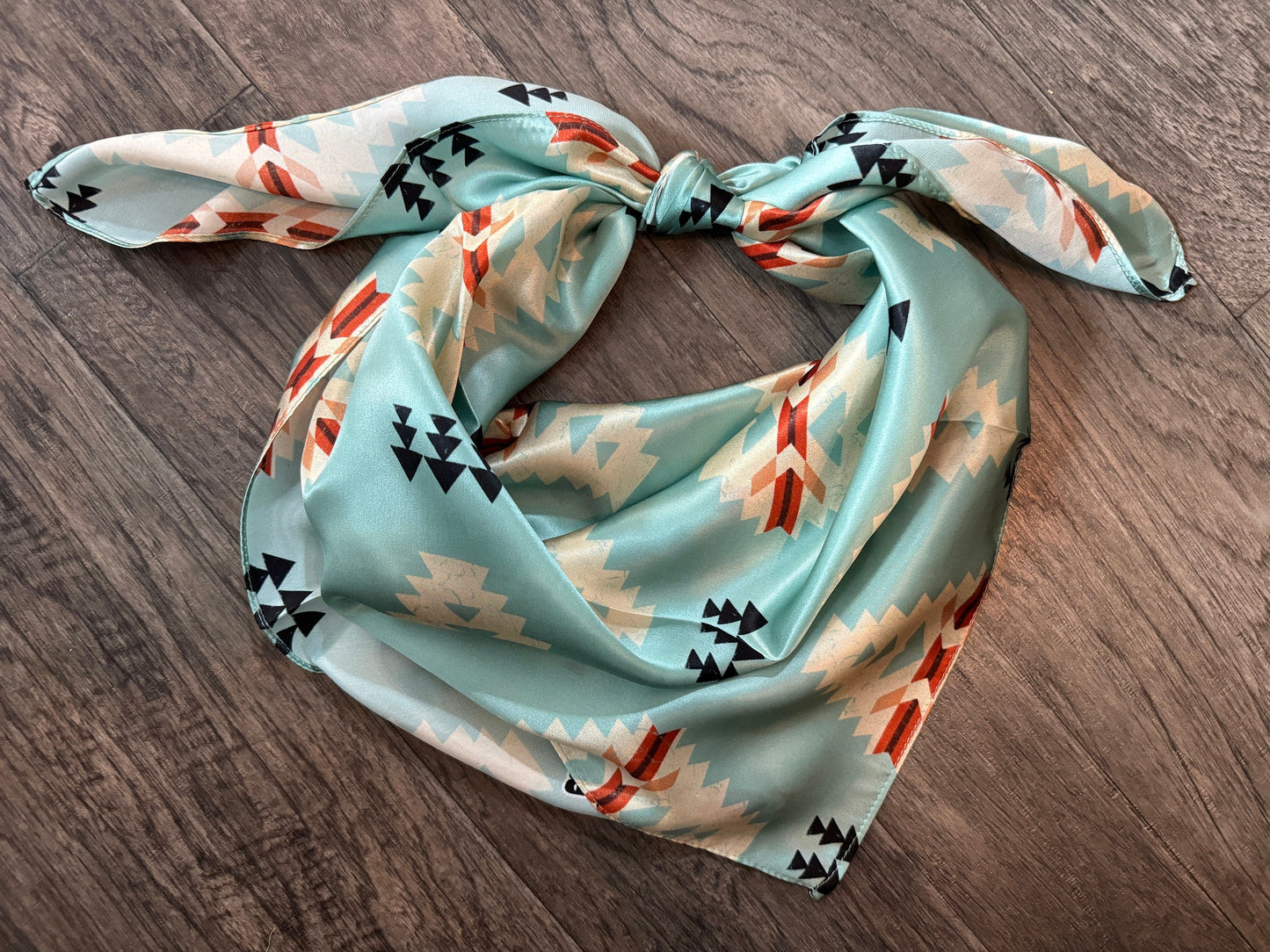 100% Silk Wild Rag Aztec Native Light blue and ivory by Double B Wild Rags