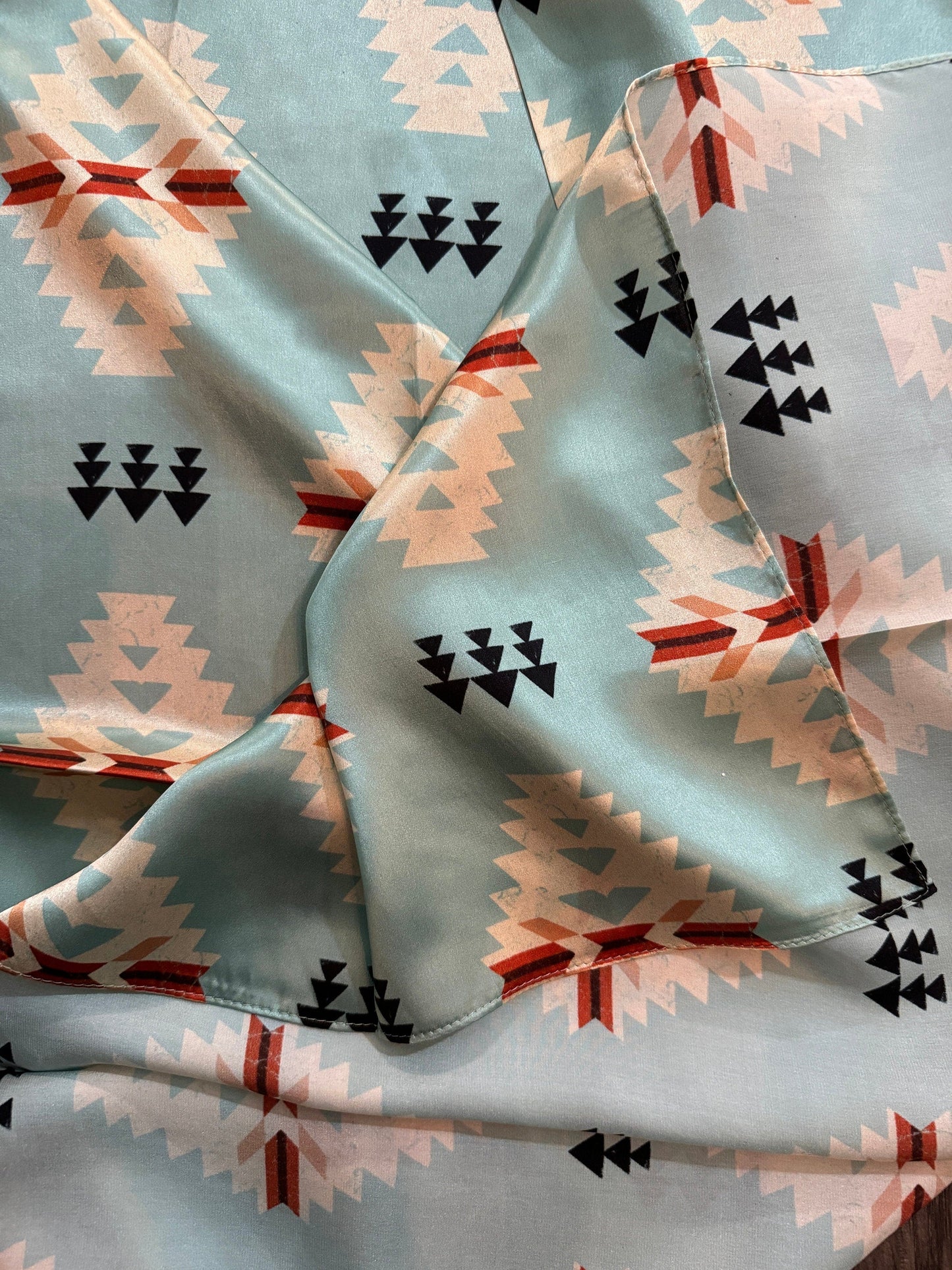 100% Silk Wild Rag Aztec Native Light blue and ivory by Double B Wild Rags